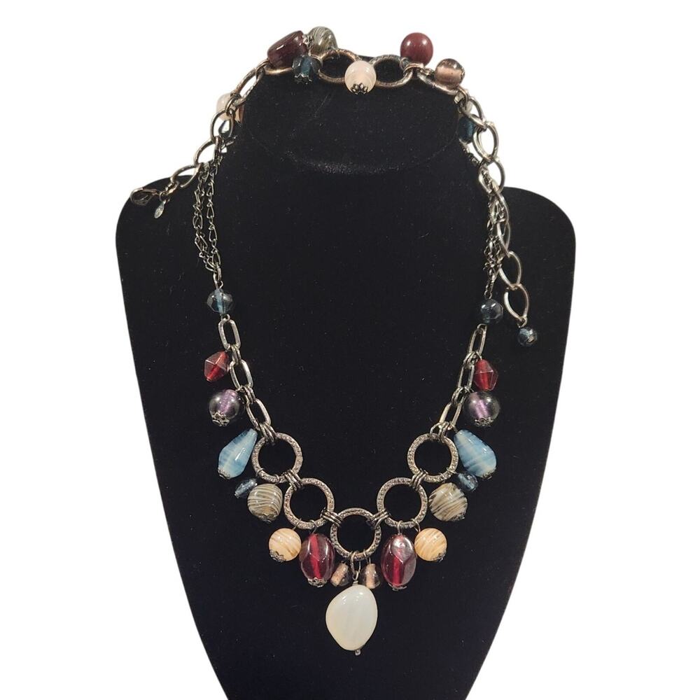 Premier Designs Boho Art Glass Swirl Bead Gun Metal Charm Necklace
